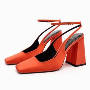 Zara Satin Effects Slingback Heels Orange Sizes: 9, 10 available New
